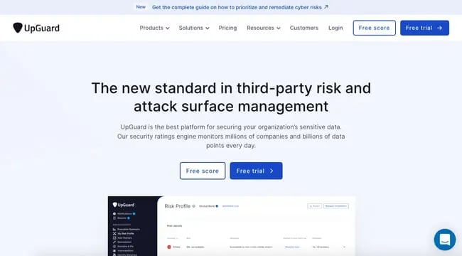 UpGuard homepage featuring CTA for Free trial