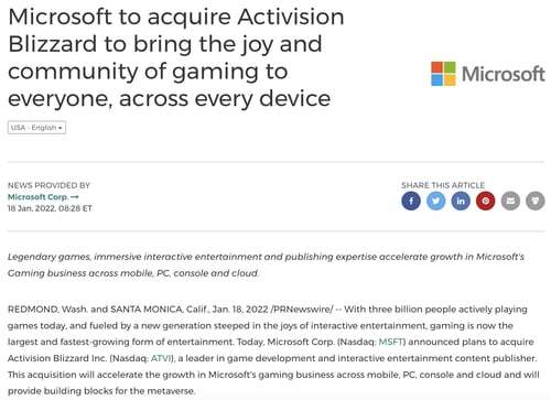 snapshot of press release example from microsoft