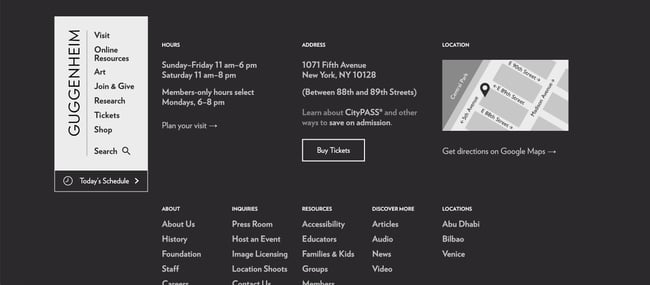 artistic web design: the guggenheim's footer is highlighted 
