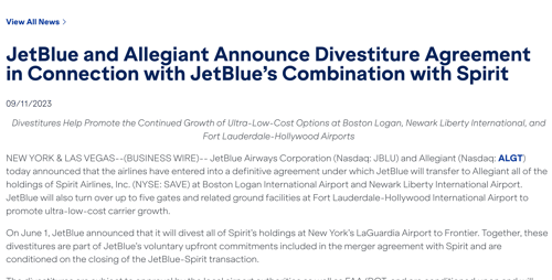 press release example: Jetblue and Spirit Airlines attempt at new partnership