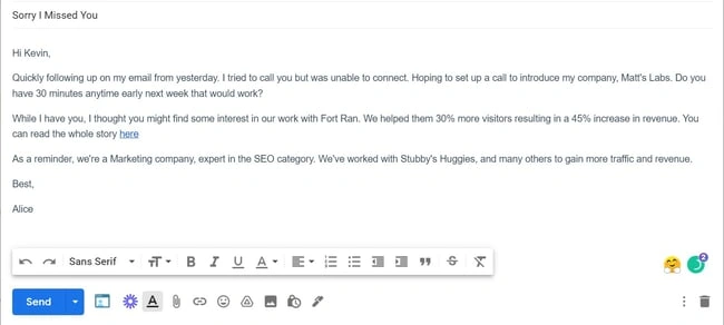 sample email to client for new business